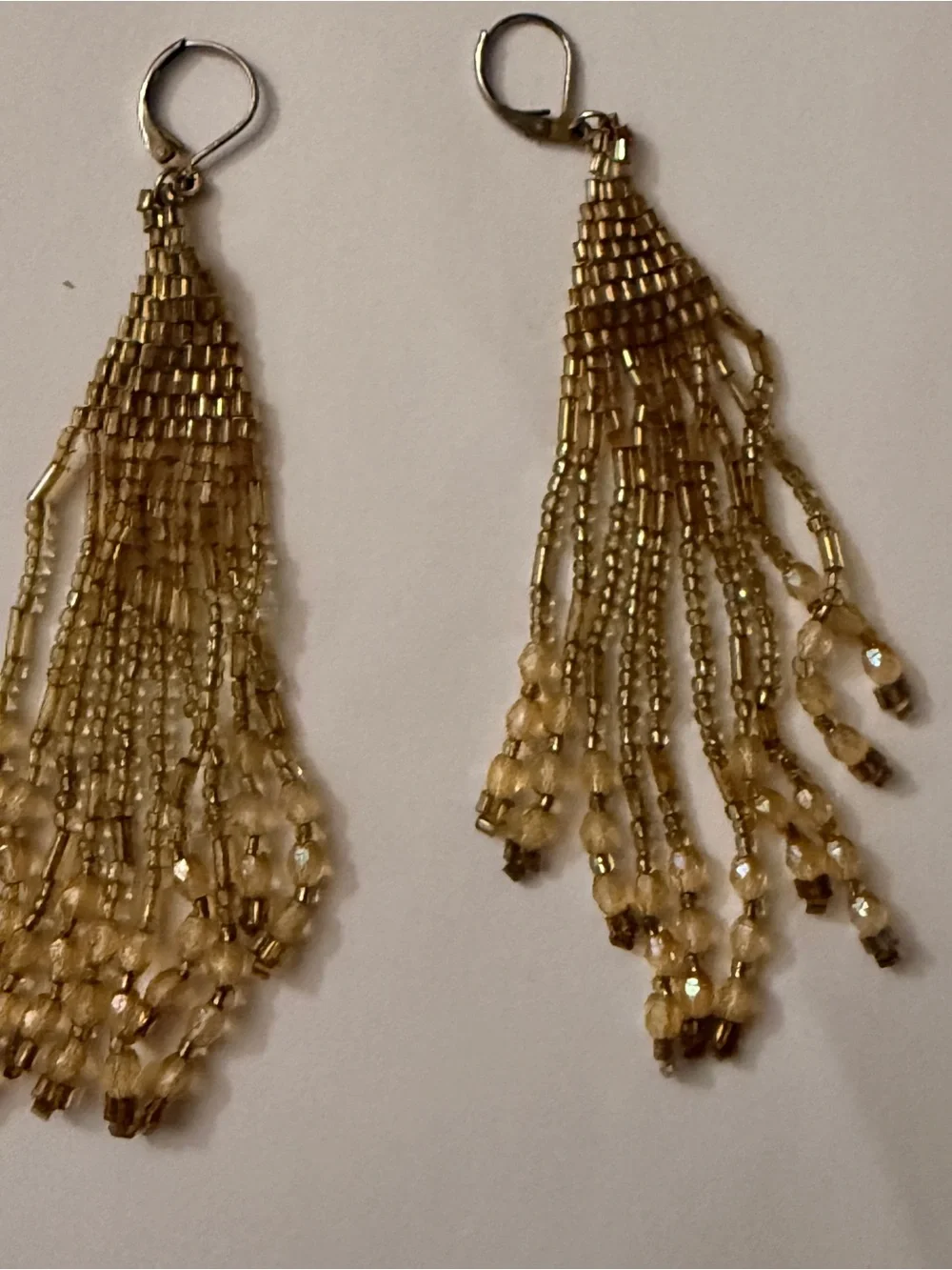 Artisan Gold Beaded Fringe Dangle Earrings